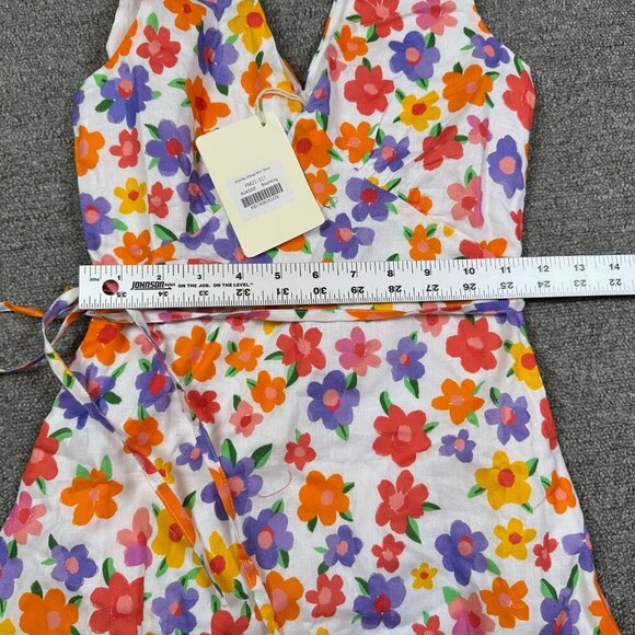 Peppermayo NWT Monday Margs Linen Wrap Mini Dress Floral V-Neck Women's Size 0 - Picture 3 of 6